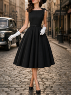 1950s Retro Elegant Black A-Line Cocktail Midi Dress