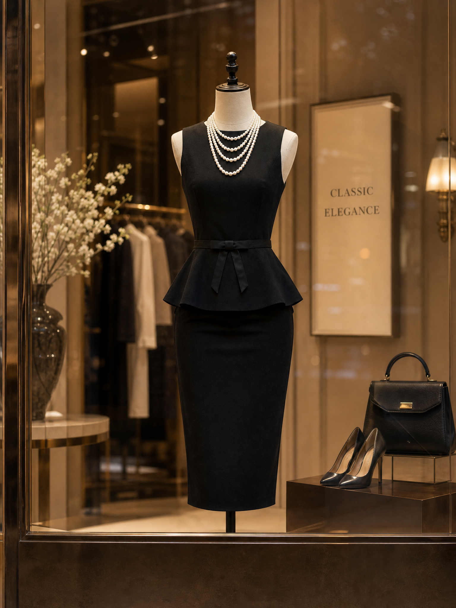 Vintage Black Sleeveless Top & High-Waist Pencil Midi Skirt Set