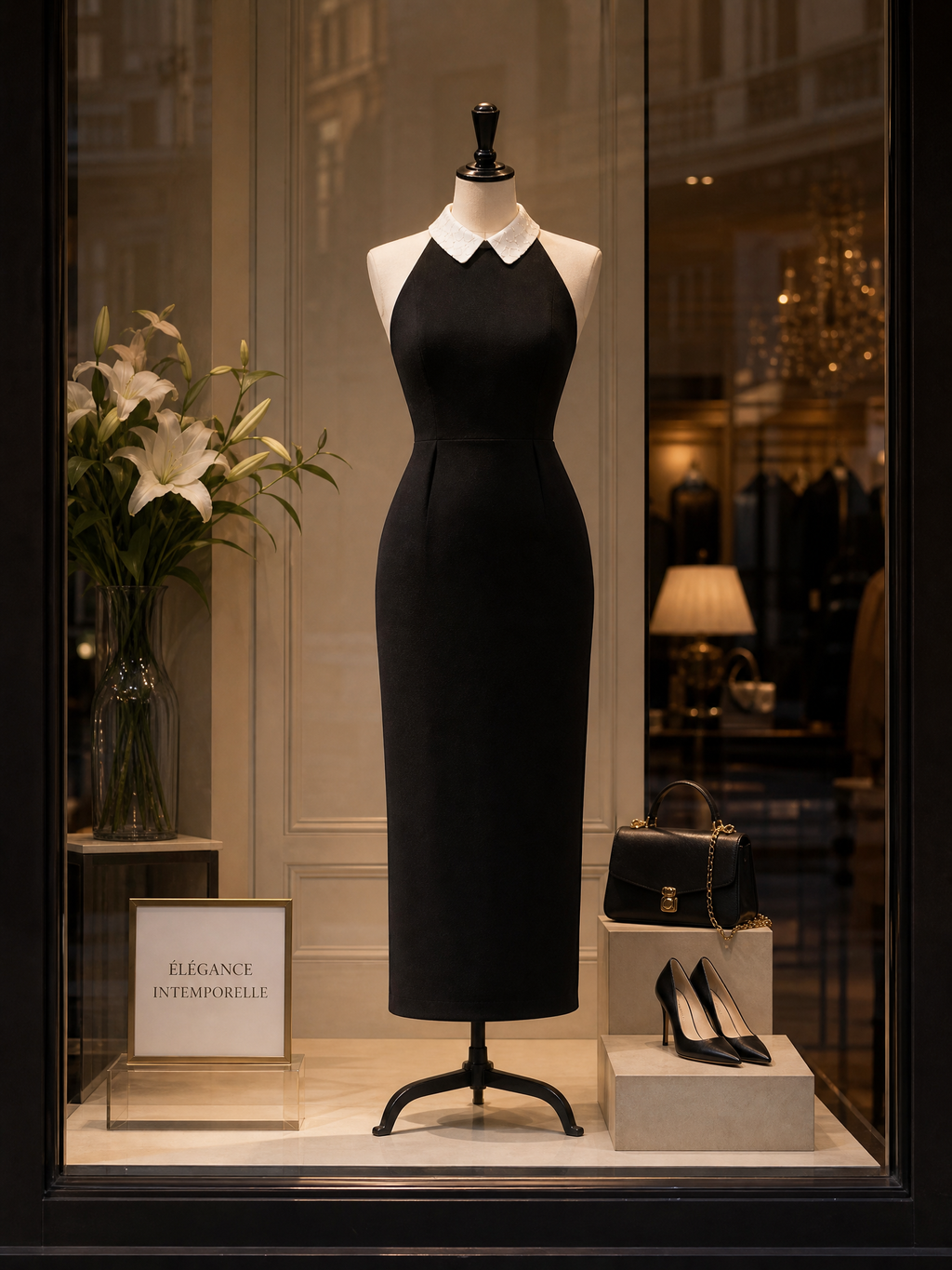 Vintage Black Contrast Peter Pan Collar Bodycon Pencil Maxi Dress