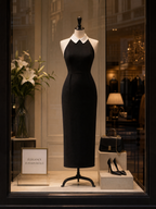 Vintage Black Contrast Peter Pan Collar Bodycon Pencil Maxi Dress