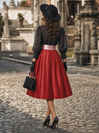 Vintage Elegant Hepburn Dress, Black Sheer Top Red Satin Dress