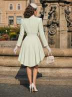 Vintage Hepburn Stand Collar Pleated Ruffle Coat & Pencil Skirt Set