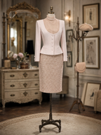 Vintage Hepburn Cropped Blazer Sequined Pencil Skirt Sets