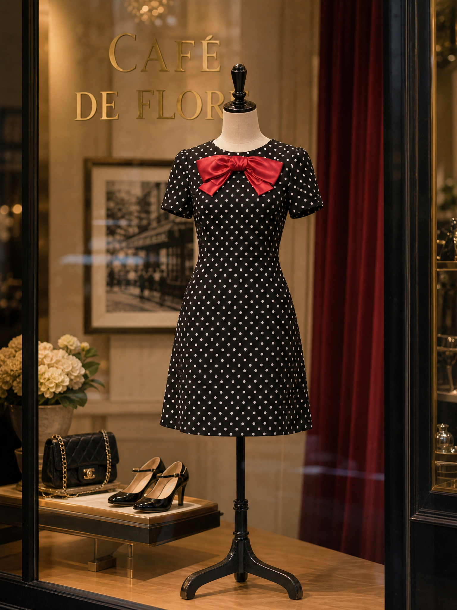 Vintage Black Polka Dot Short Sleeve A-Line Mini Dress