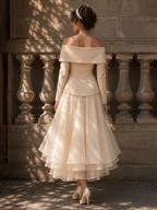 Vintage Off-the-Shoulder Blazer & Full Skirt Two-Piece Set