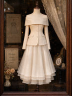 Vintage Off-the-Shoulder Blazer & Full Skirt Two-Piece Set
