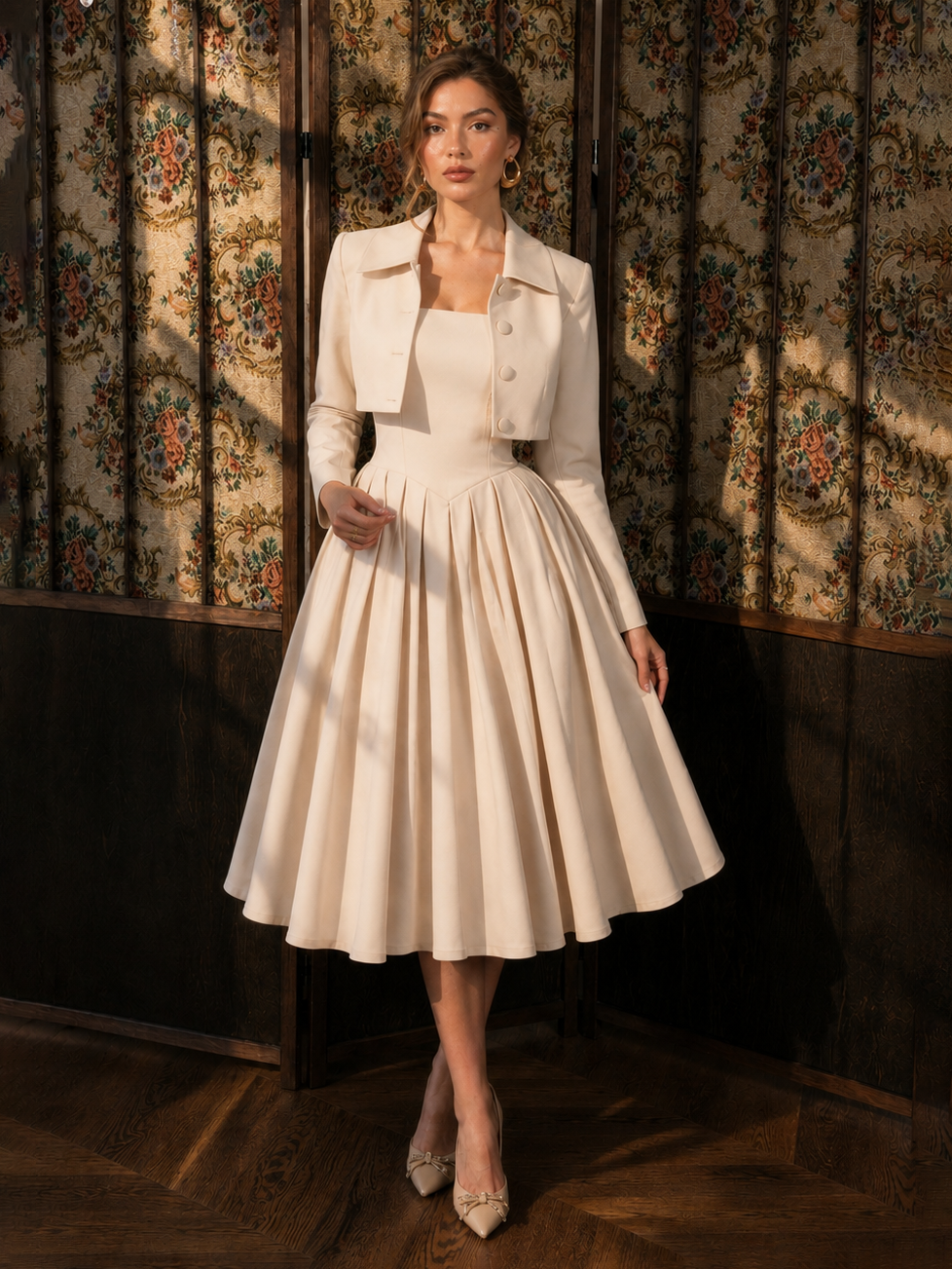 Vintage Swing Cami Dress & Blazer Two-Piece Set