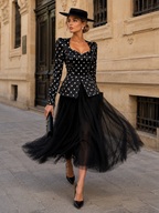 Vintage Satin Polka Dot Top & Tulle Skirt Two-Piece Set