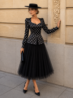 Vintage Satin Polka Dot Top & Tulle Skirt Two-Piece Set