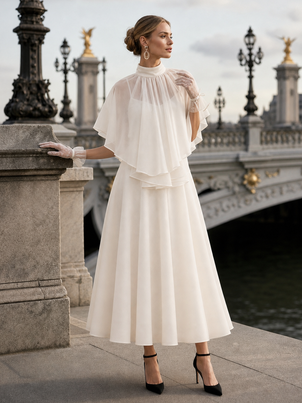 Vintage Chiffon Shrug Top & Dress Two-Piece Set