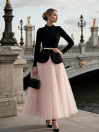 Vintage Cinched Waist Top & Tulle Skirt Two-Piece Set