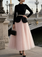Vintage Cinched Waist Top & Tulle Skirt Two-Piece Set