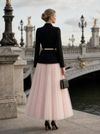 Vintage Cinched Waist Top & Tulle Skirt Two-Piece Set