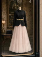 Vintage Cinched Waist Top & Tulle Skirt Two-Piece Set