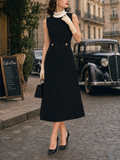 Vintage Lapel Waist-Tapered A-Line Midi Dress