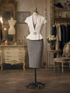 Vintage Peplum Blazer Houndstooth Pencil Skirt Sets