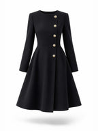 Vintage Round Neck Fitted A-Line Mini Black Dress