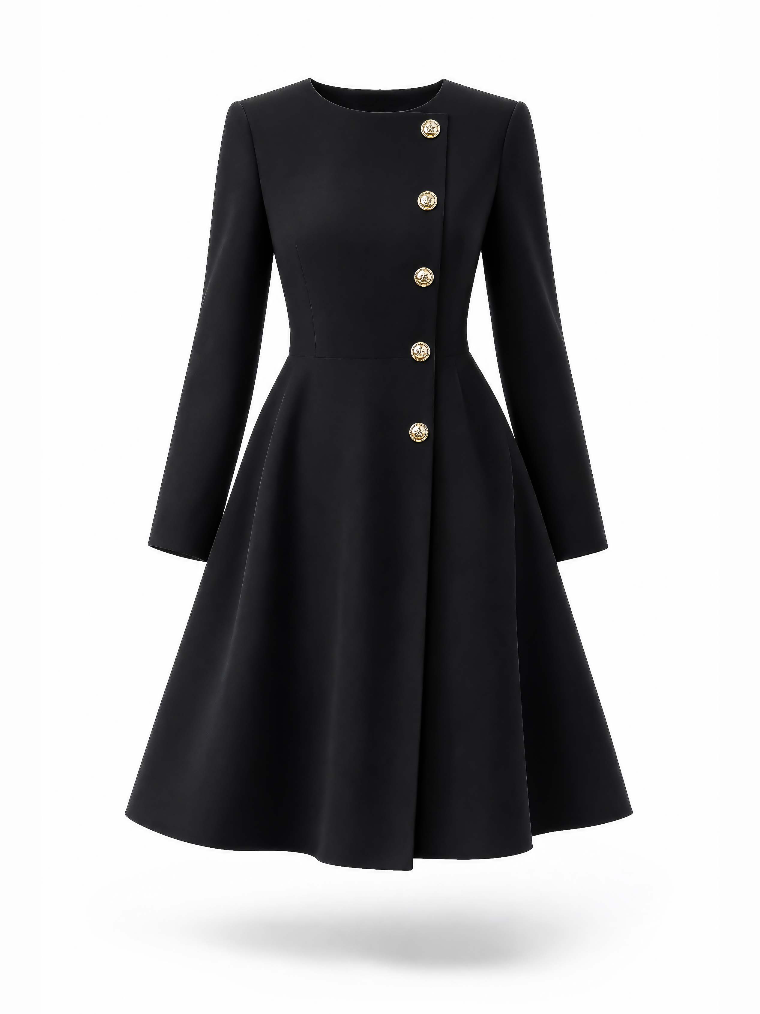 Vintage Round Neck Fitted A-Line Mini Black Dress