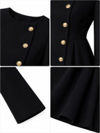 Vintage Round Neck Fitted A-Line Mini Black Dress