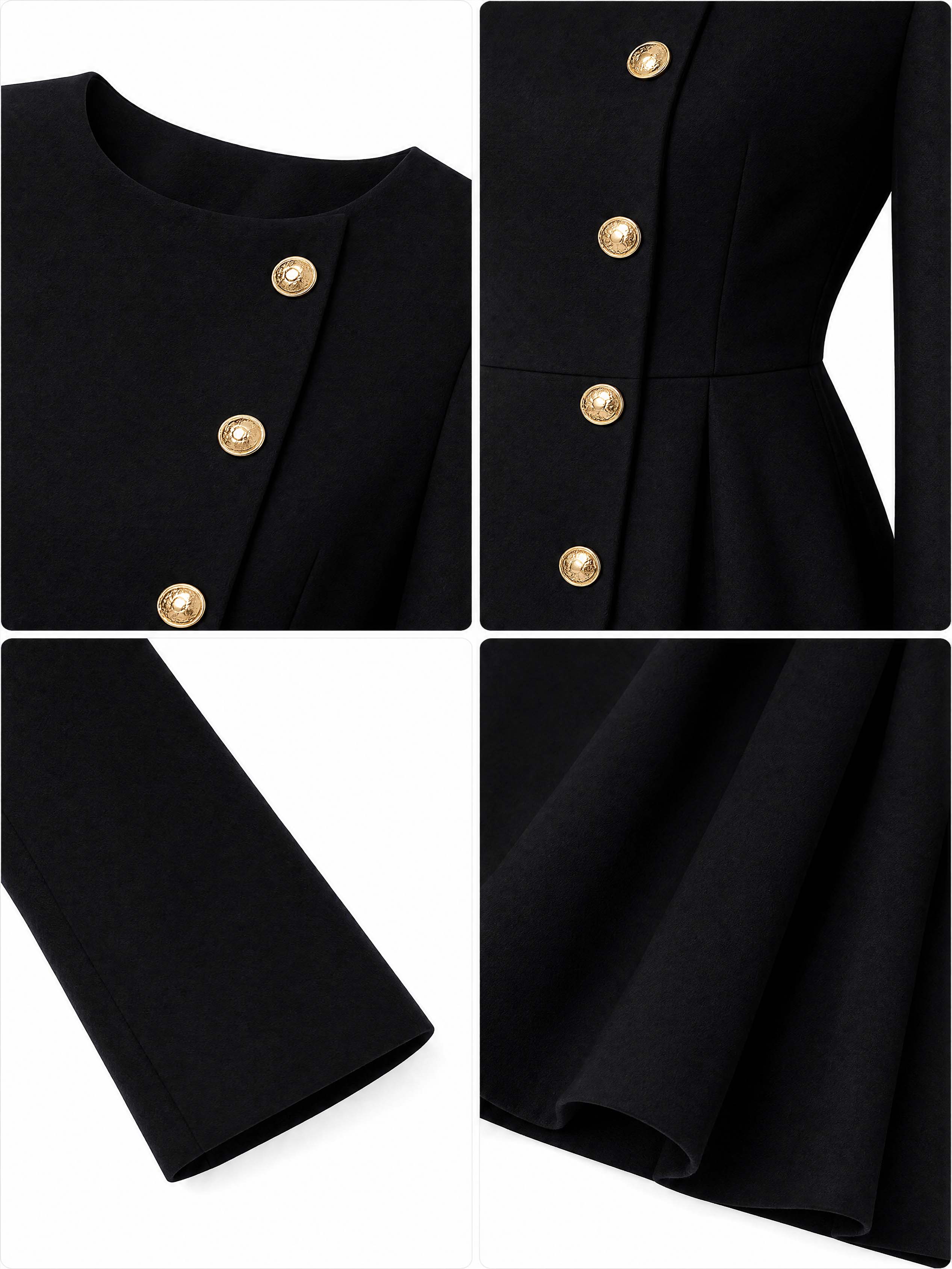 Vintage Round Neck Fitted A-Line Mini Black Dress
