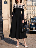 Vintage Plaid Off Shoulder Swing Midi Dress