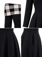 Vintage Plaid Off Shoulder Swing Midi Dress