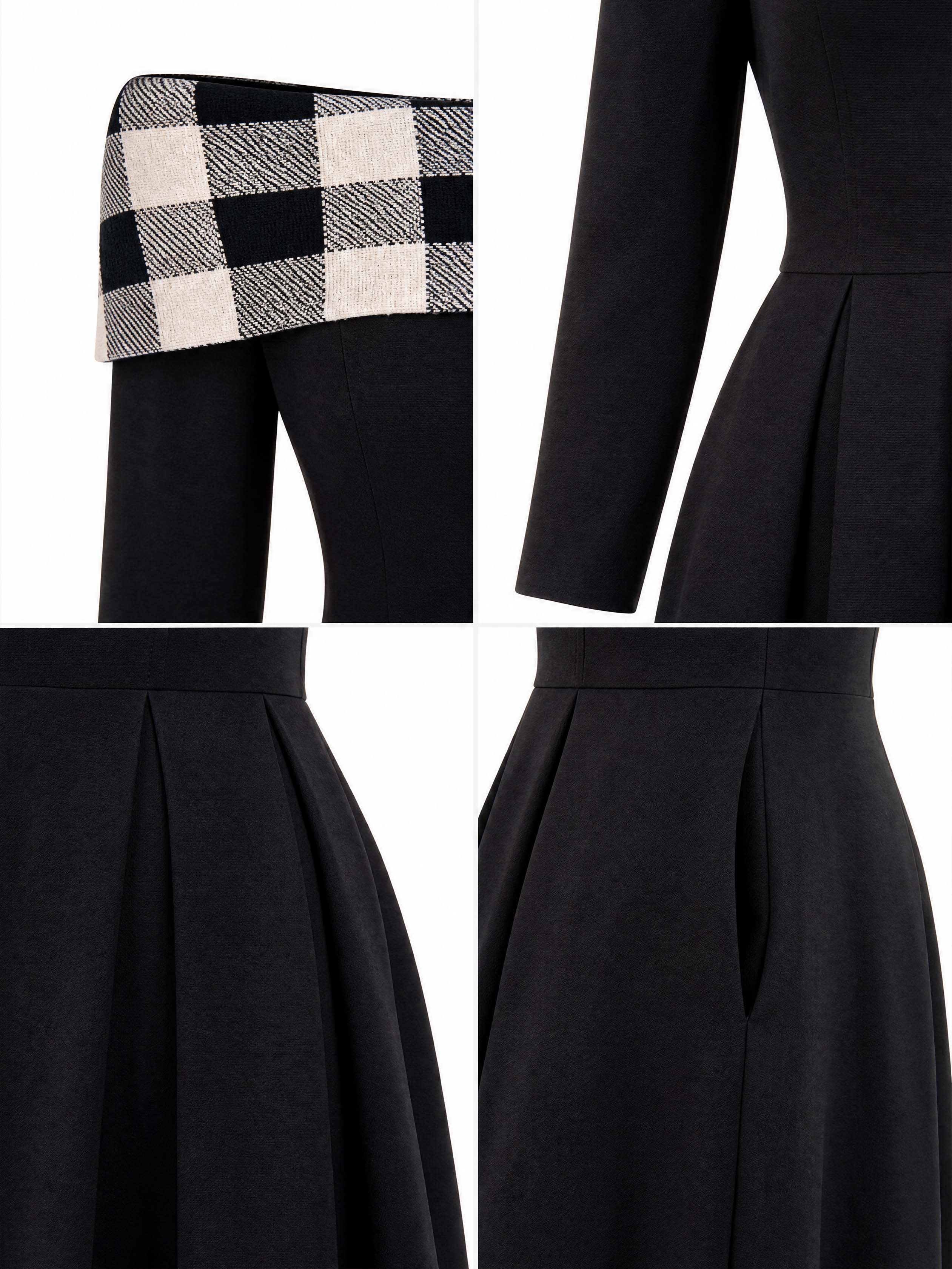 Vintage Plaid Off Shoulder Swing Midi Dress