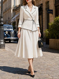 Vintage French Lapel Tie Waist Swing Skirt Set