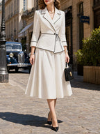 Vintage French Lapel Tie Waist Swing Skirt Set