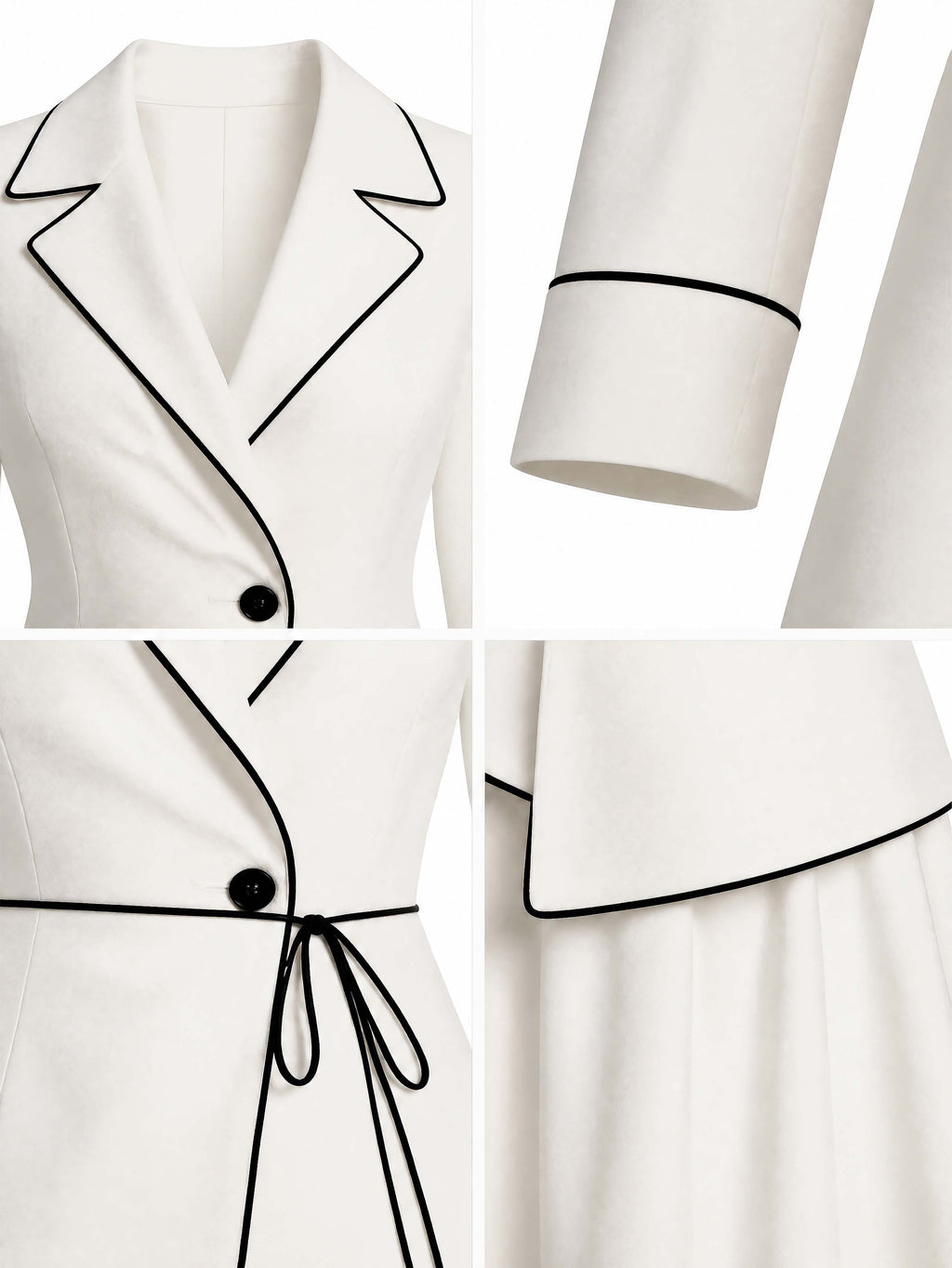 Vintage French Lapel Tie Waist Swing Skirt Set