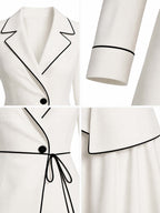 Vintage French Lapel Tie Waist Swing Skirt Set