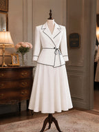 Vintage French Lapel Tie Waist Swing Skirt Set