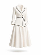 Vintage French Lapel Tie Waist Swing Skirt Set