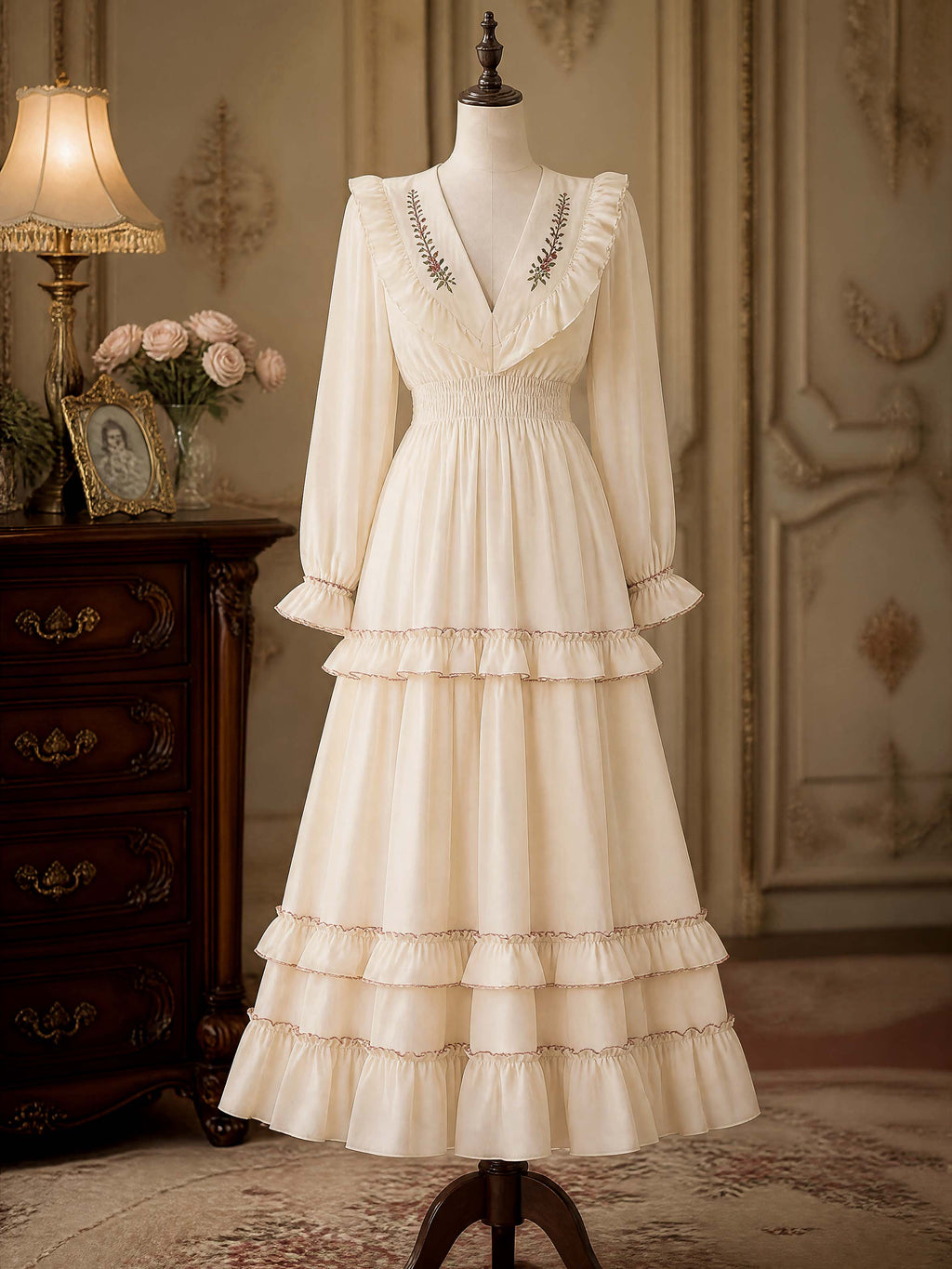 Vintage Ruffle Tiered Maxi Dress