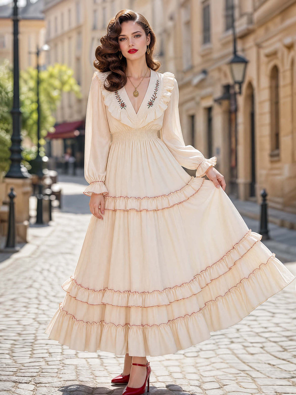 Vintage Ruffle Tiered Maxi Dress