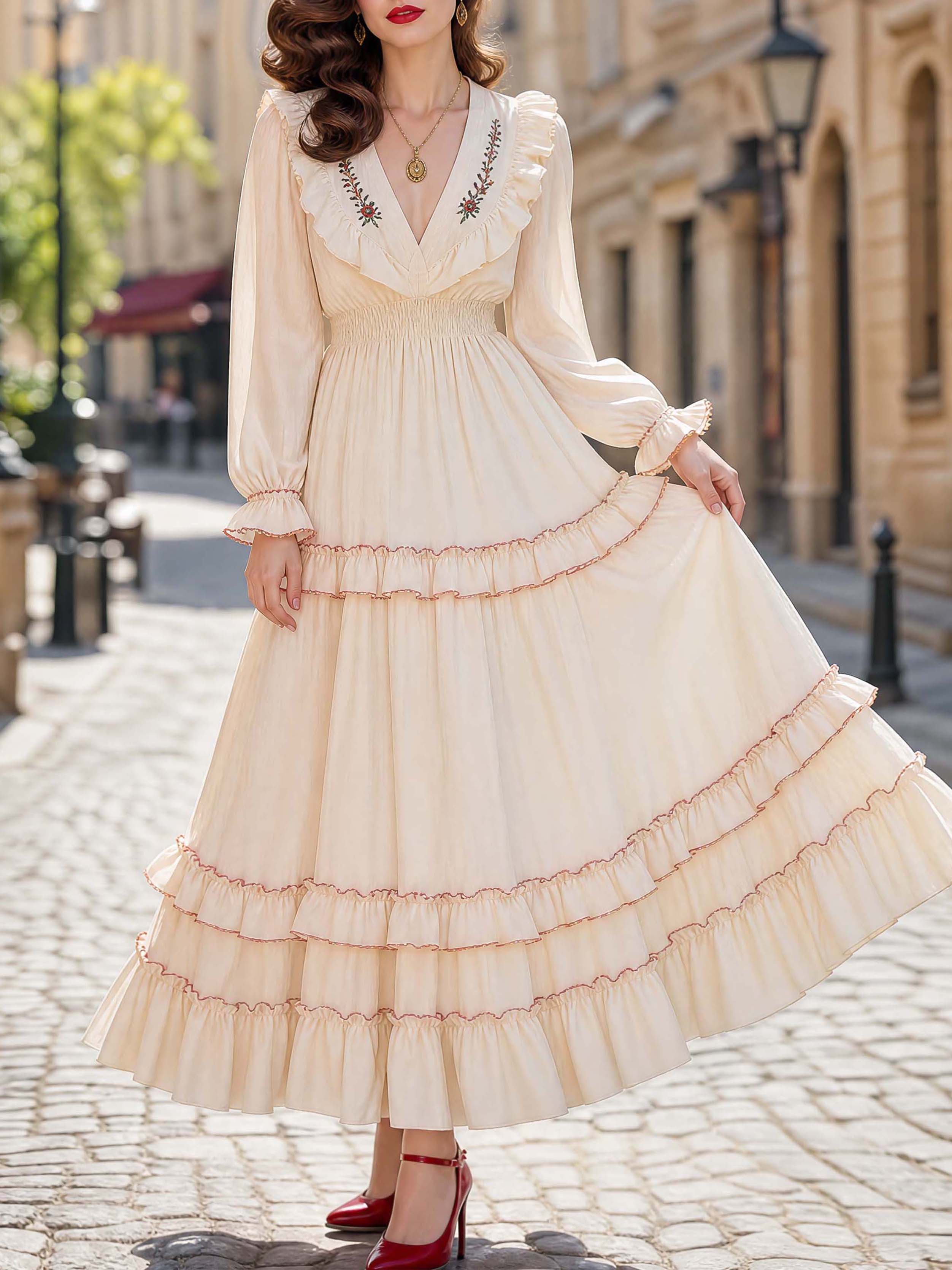 Vintage Ruffle Tiered Maxi Dress