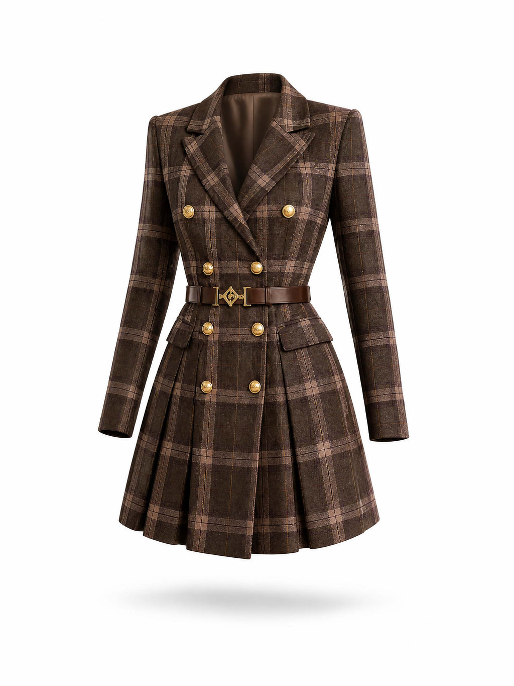 Vintage Wool Plaid Belted Blazer Mini Dress