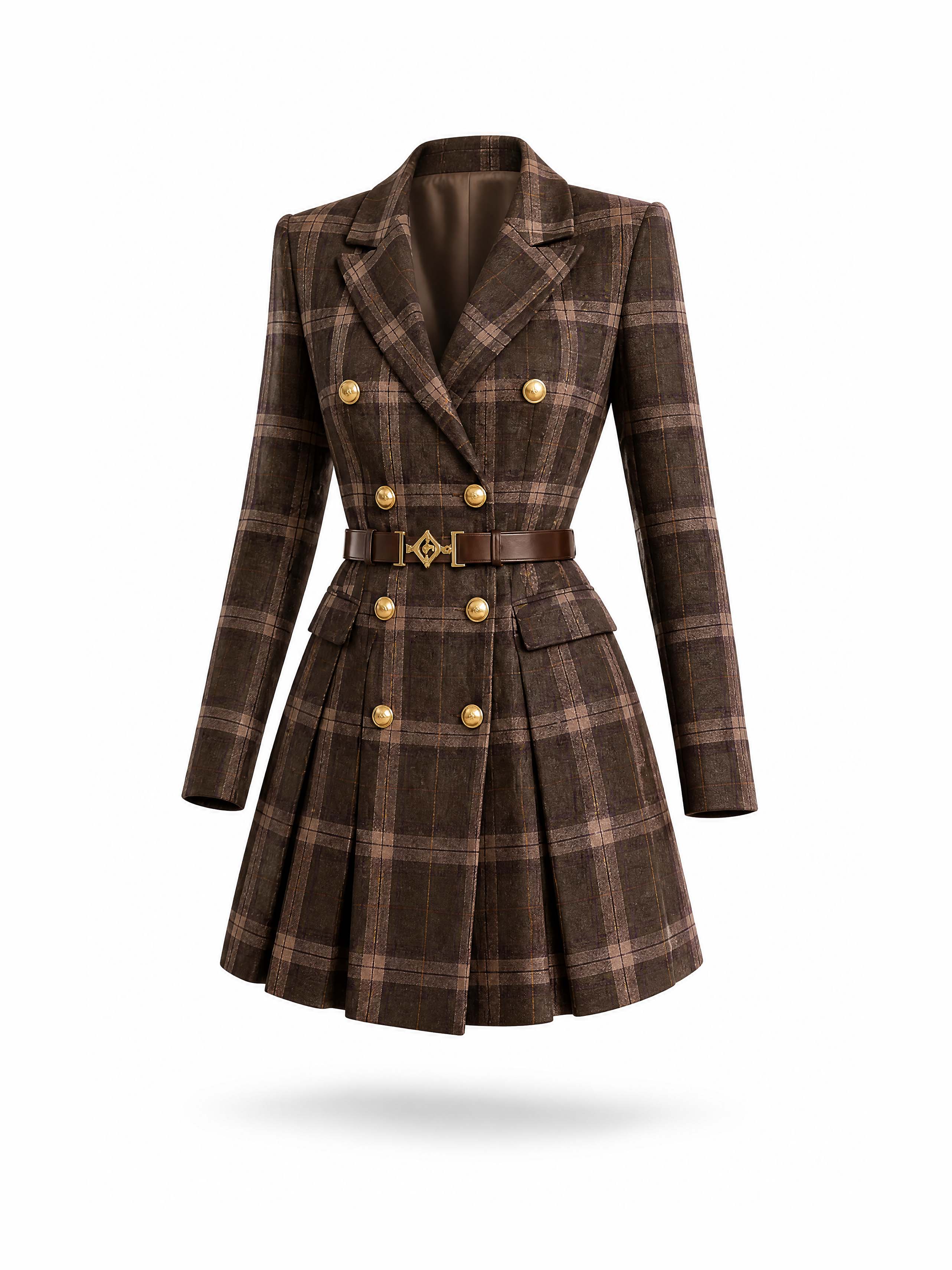 Vintage Wool Plaid Belted Blazer Mini Dress