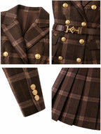Vintage Wool Plaid Belted Blazer Mini Dress