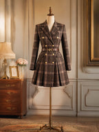 Vintage Wool Plaid Belted Blazer Mini Dress