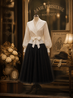 Elegant Black High-Waist Tiered Tulle A-Line Midi Skirt