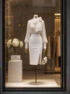 Romantic Ivory Bow-Neck Puff Organza Blouse