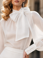 Romantic Ivory Bow-Neck Puff Organza Blouse