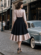 Vintage Satin Bow Spliced Midi Dress