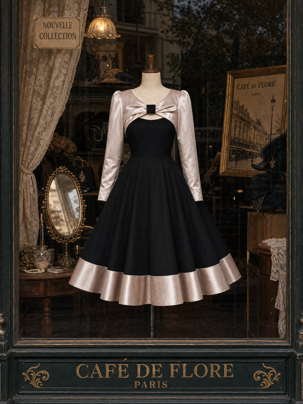 Vintage Satin Bow Spliced Midi Dress