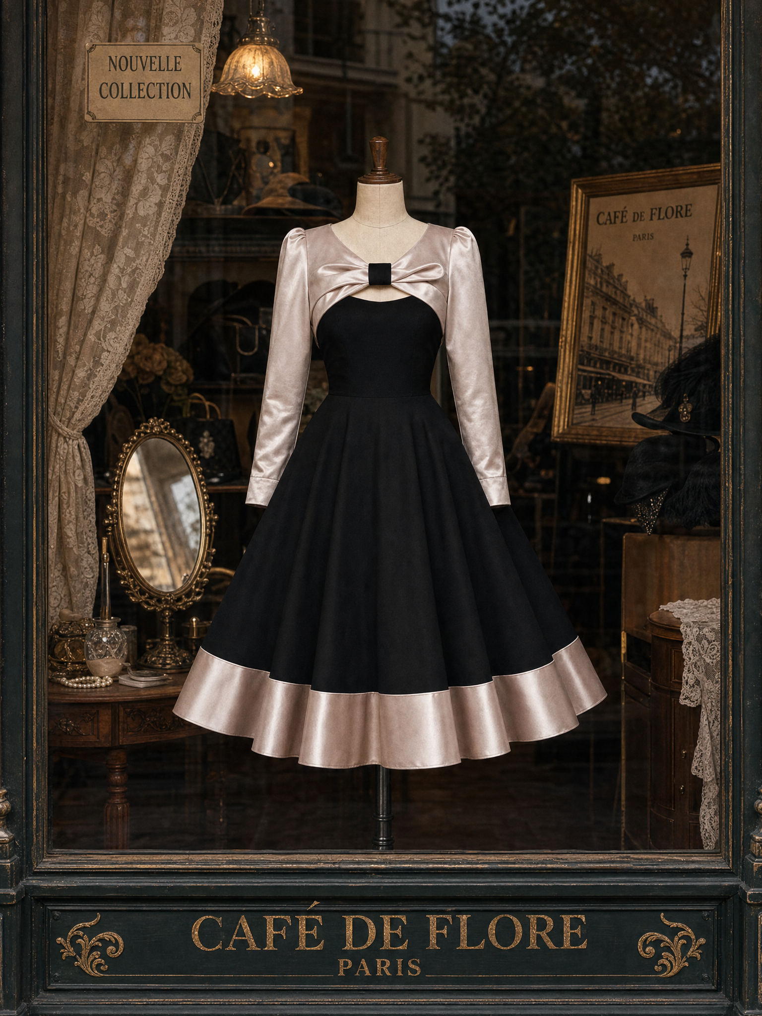 Vintage Satin Bow Spliced Midi Dress