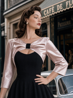 Vintage Satin Bow Spliced Midi Dress