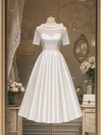 Vintage Bow Collar Tulle Spliced Satin Midi Dress