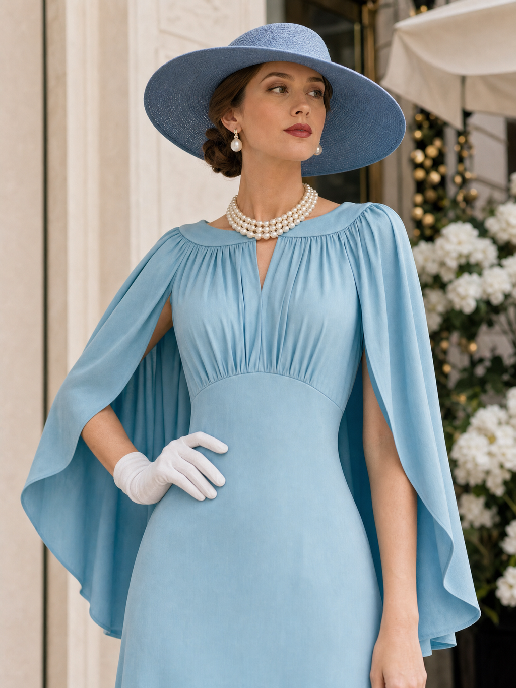 Vintage Pleated Shawl A-line Maxi Dress