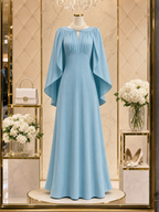 Vintage Pleated Shawl A-line Maxi Dress